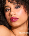 Model wearing Glowify Long-Lasting Eyeshadow Stick product shade Cashmere.