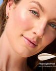 Model wearing Pearlizer Highlighter product shade Moonlit Mist