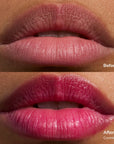 Before and after close up of lips with Glowify Mood Ring Cosmic Kiss tint