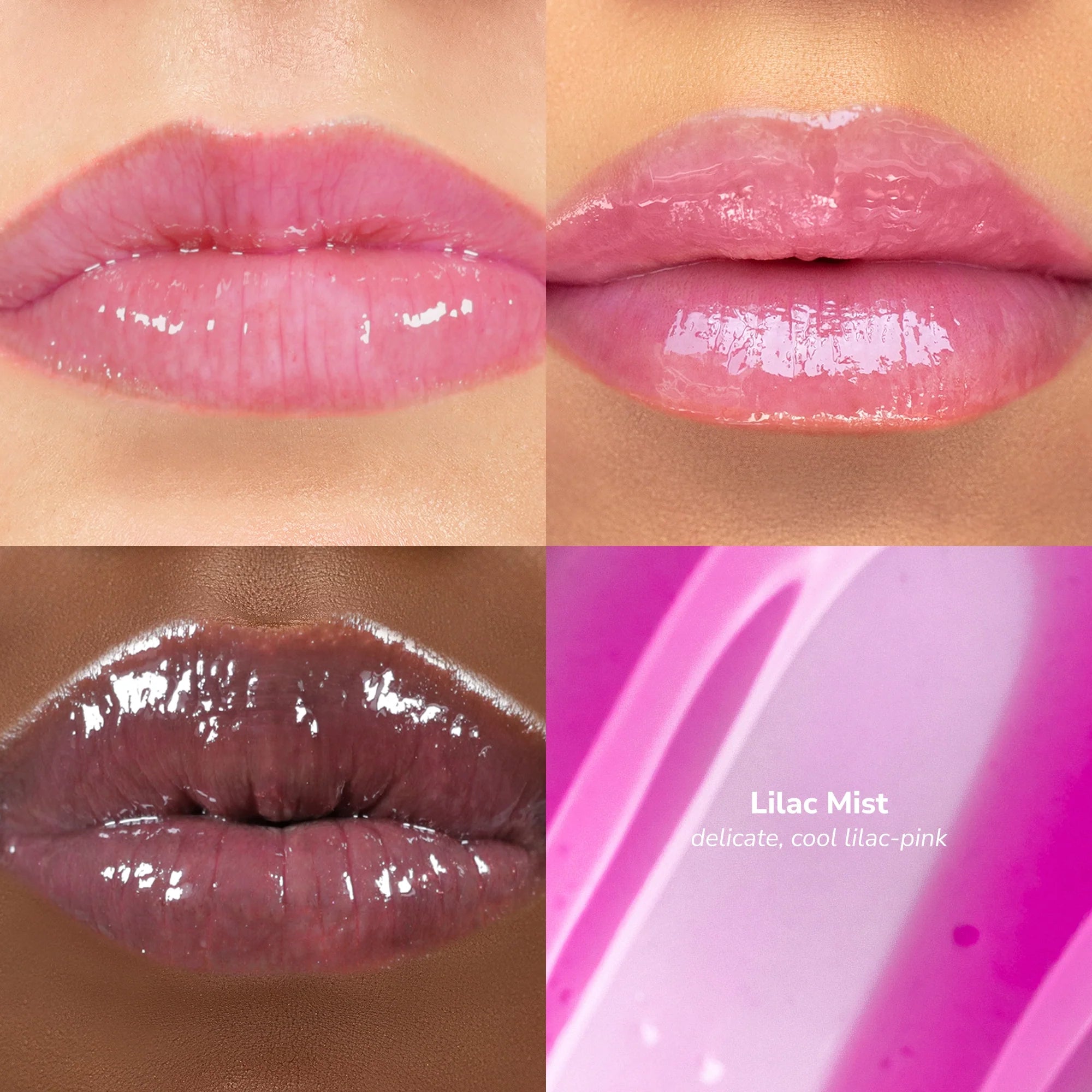 Skintone Quadrant Glowify Sheer Silk Lip Oil product shade Lilac Mist.