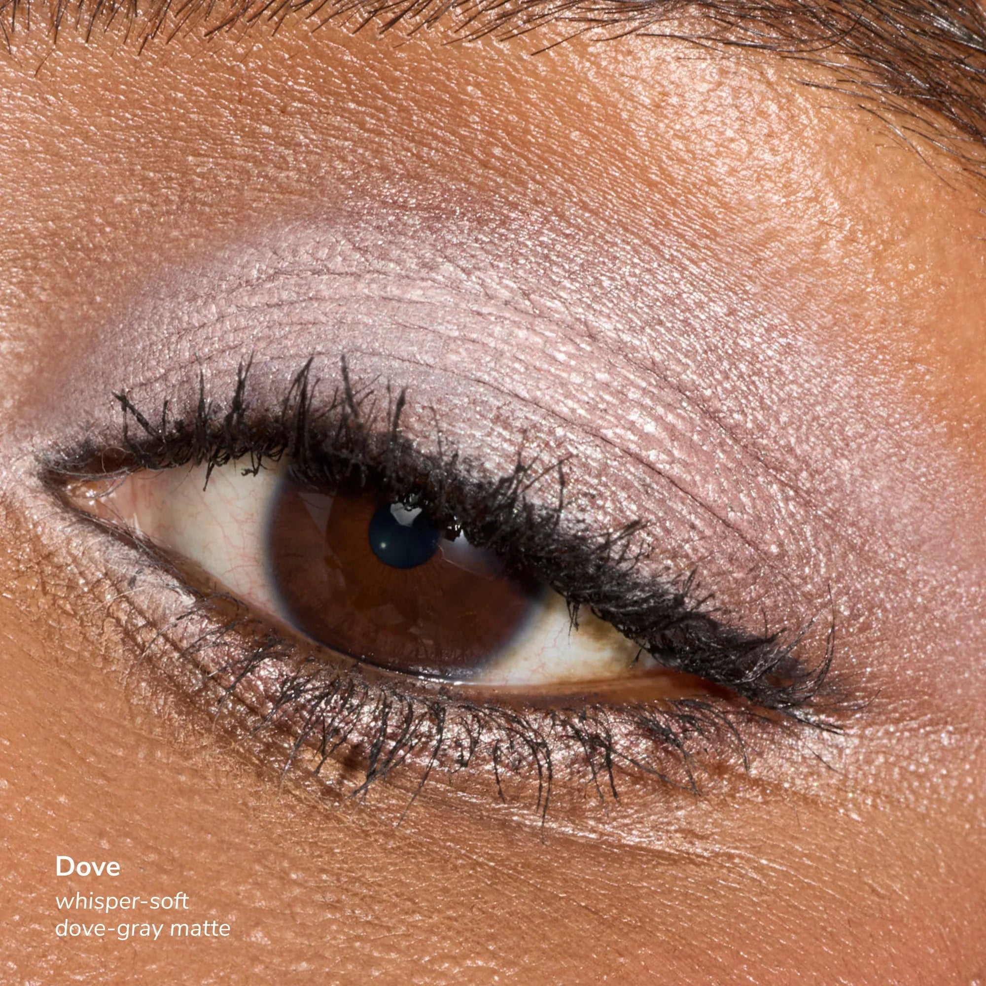 Close-up of an eye with soft dove-gray matte shadow from Ethereal ShadowSense Eyeshadow Duo CN