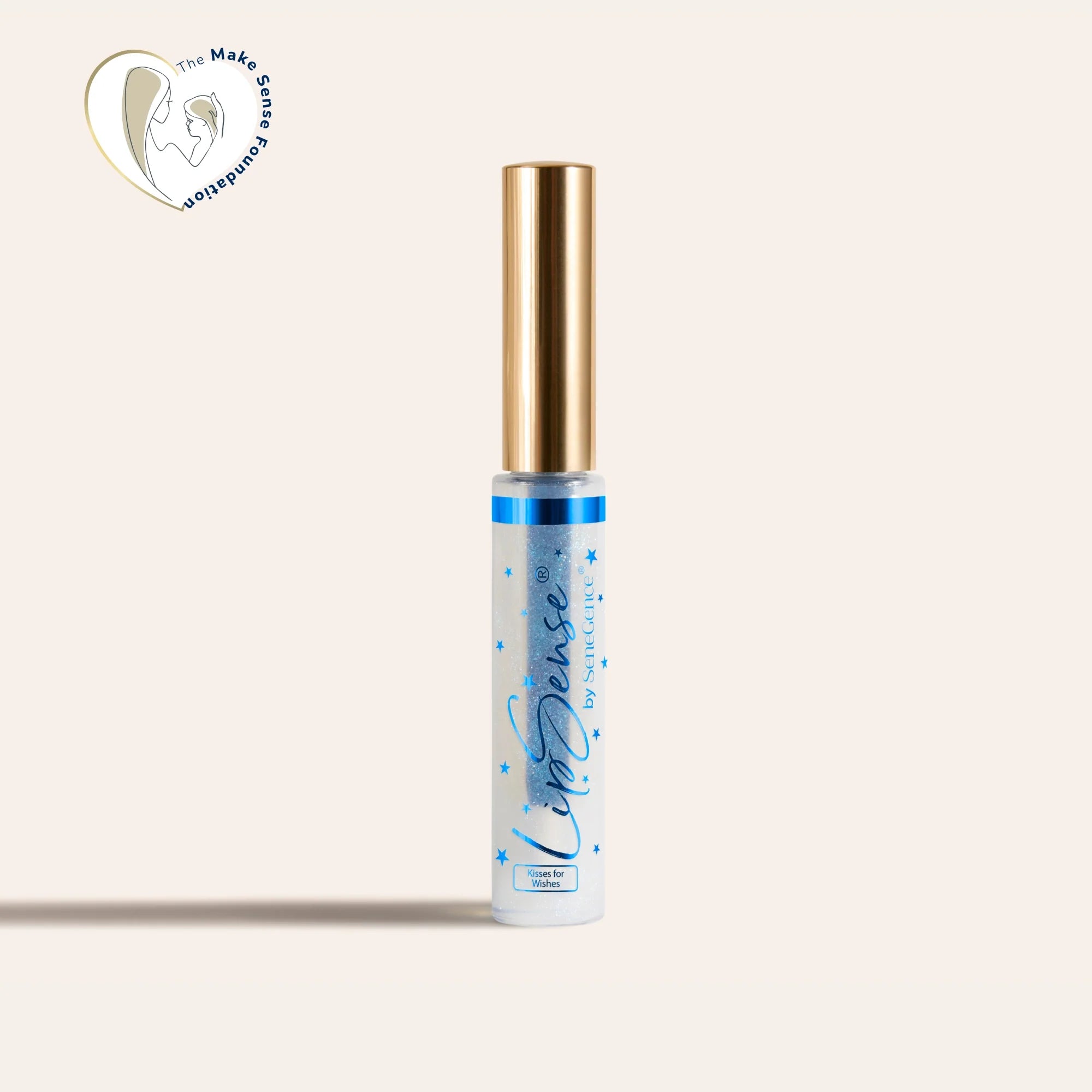 LipSense glitter gloss with a clear sparkly base blue star motif and gold cap
