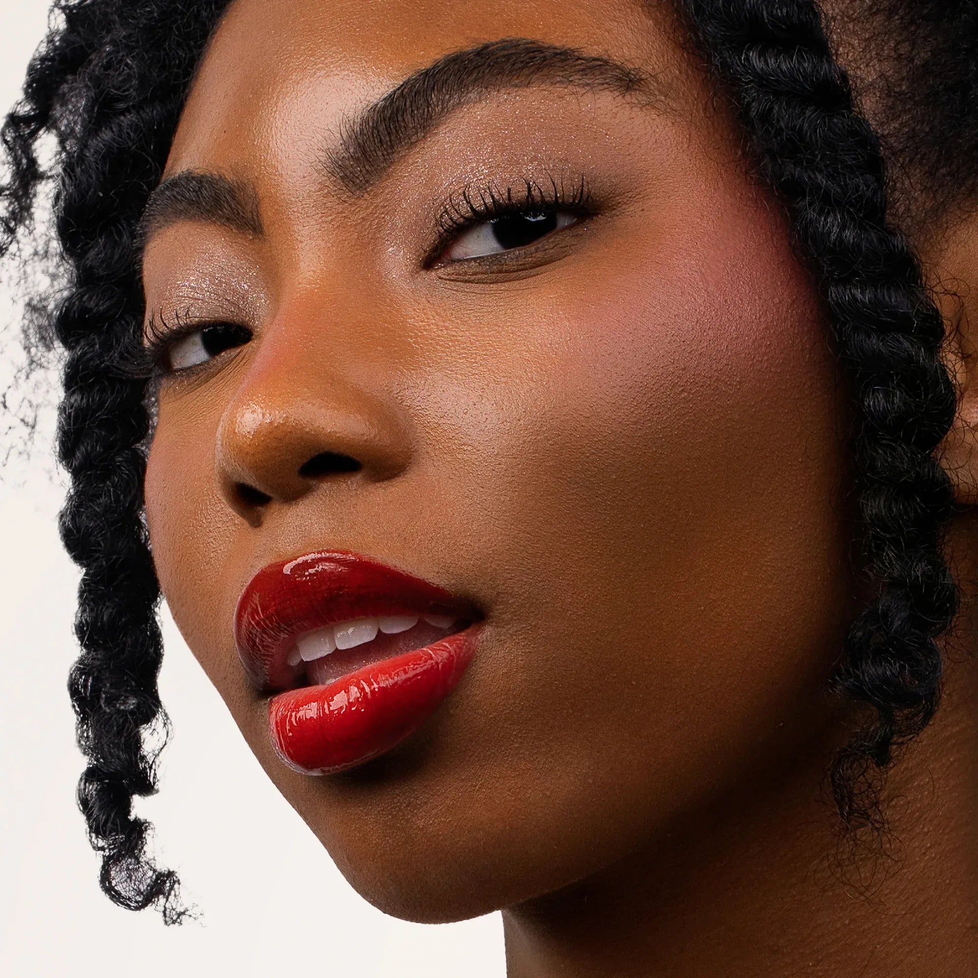 Model wearing LipSense Lip Color shade Red Rose product