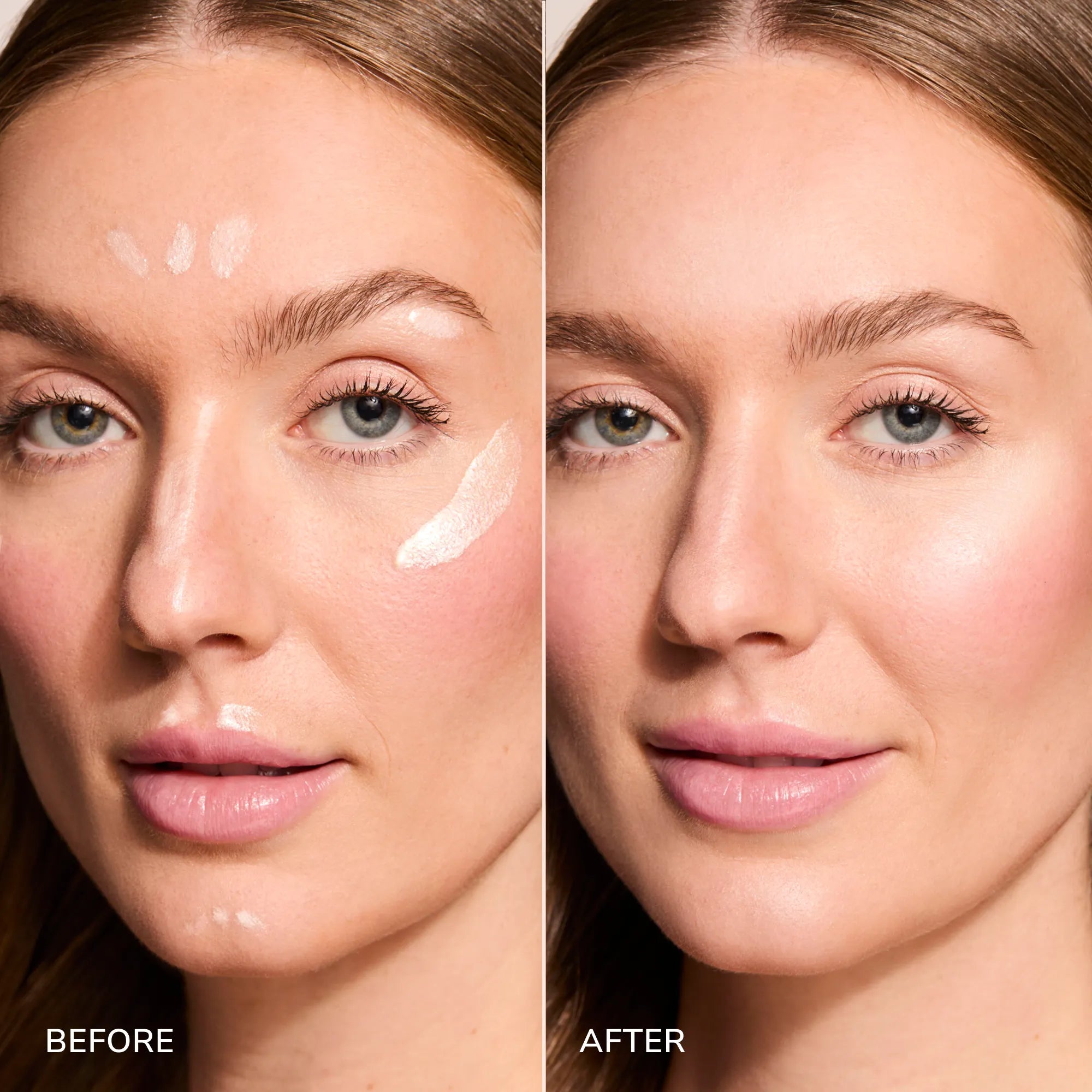 Pearlizer Highlighter before and after light skin tone