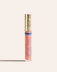 LipSense moisturizing gloss in a peach shade in a clear tube with a gold ornate cap.